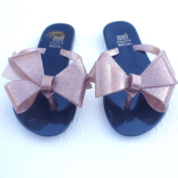 Melissa Girls Harmonic Sweet VII Black Bow Slip On Flip Flop Sandals Size 11 - Picture 3 of 7